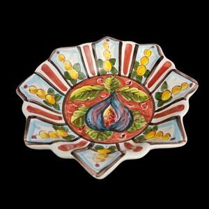 Artesia Deruta Bartalini Siena Italy Hand Painted Fig Leaf Bowl Dish